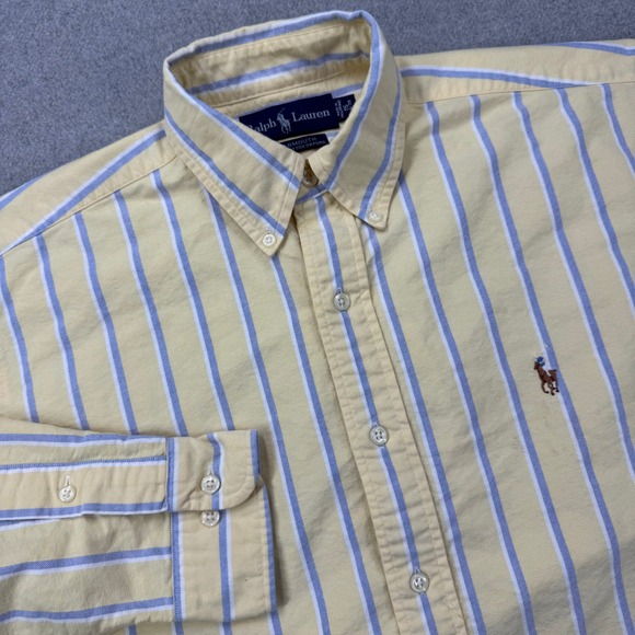 Vintage 90s Polo Ralph Lauren Yarmouth Oxford Shirt Mens 15 34/35 Yellow Striped - Picture 1 of 11